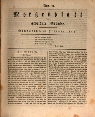 Morgenblatt für gebildete Stände Samstag 28. Februar 1818