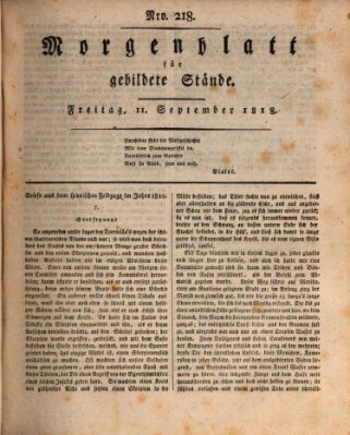 Morgenblatt für gebildete Stände Freitag 11. September 1818