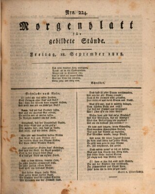 Morgenblatt für gebildete Stände Freitag 18. September 1818