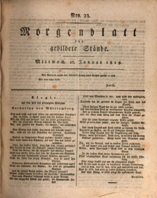 Morgenblatt für gebildete Stände Mittwoch 27. Januar 1819