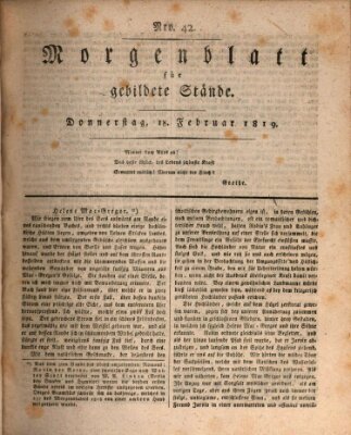 Morgenblatt für gebildete Stände Donnerstag 18. Februar 1819
