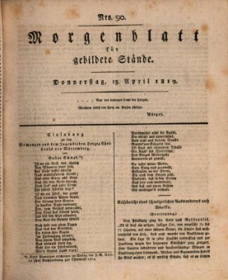 Morgenblatt für gebildete Stände Donnerstag 15. April 1819