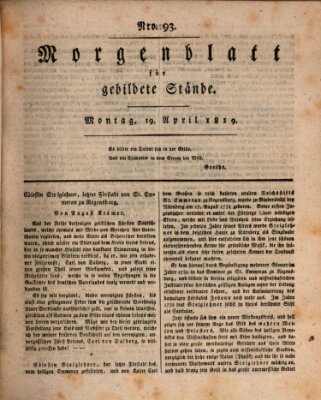 Morgenblatt für gebildete Stände Montag 19. April 1819