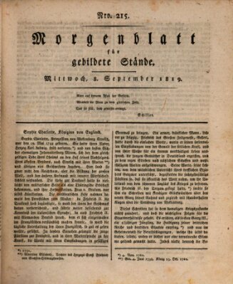 Morgenblatt für gebildete Stände Mittwoch 8. September 1819