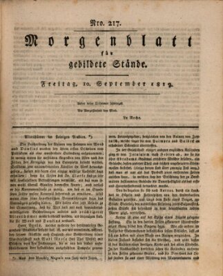 Morgenblatt für gebildete Stände Freitag 10. September 1819