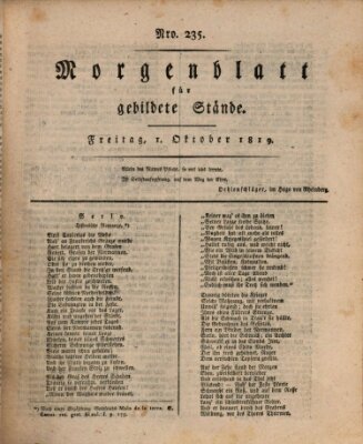 Morgenblatt für gebildete Stände Freitag 1. Oktober 1819