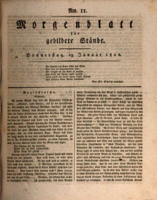 Morgenblatt für gebildete Stände Donnerstag 13. Januar 1820