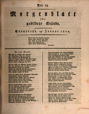 Morgenblatt für gebildete Stände Samstag 15. Januar 1820