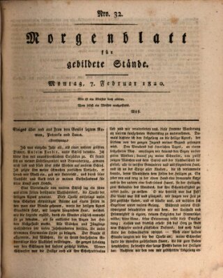 Morgenblatt für gebildete Stände Montag 7. Februar 1820