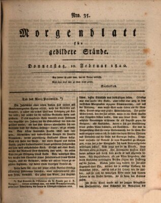 Morgenblatt für gebildete Stände Donnerstag 10. Februar 1820