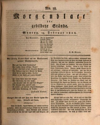 Morgenblatt für gebildete Stände Montag 14. Februar 1820