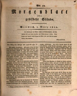 Morgenblatt für gebildete Stände Mittwoch 1. März 1820