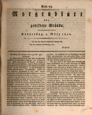 Morgenblatt für gebildete Stände Donnerstag 2. März 1820