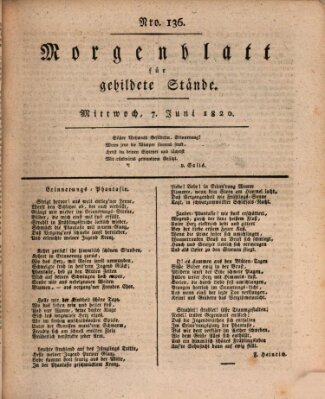 Morgenblatt für gebildete Stände Mittwoch 7. Juni 1820