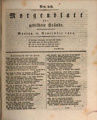 Morgenblatt für gebildete Stände Montag 11. September 1820