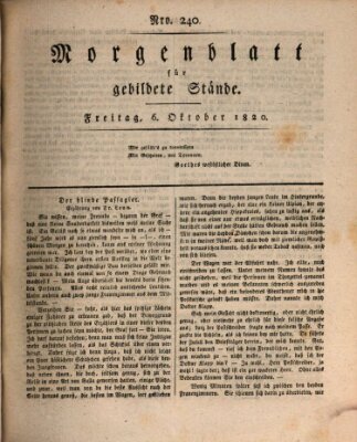 Morgenblatt für gebildete Stände Freitag 6. Oktober 1820