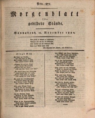 Morgenblatt für gebildete Stände Samstag 11. November 1820