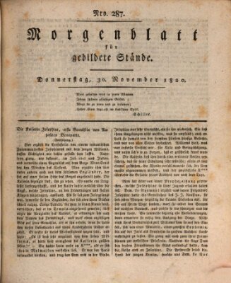 Morgenblatt für gebildete Stände Donnerstag 30. November 1820