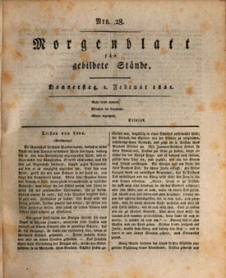 Morgenblatt für gebildete Stände Donnerstag 1. Februar 1821