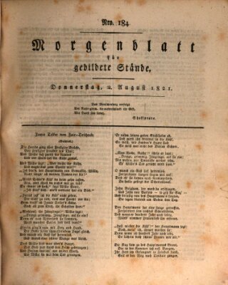 Morgenblatt für gebildete Stände Donnerstag 2. August 1821