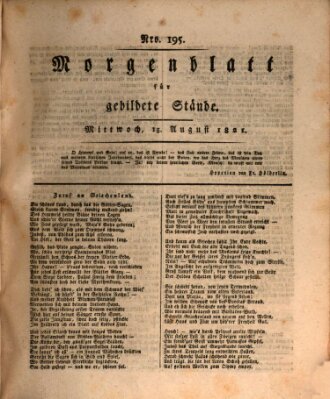 Morgenblatt für gebildete Stände Mittwoch 15. August 1821