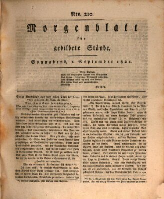 Morgenblatt für gebildete Stände Samstag 1. September 1821