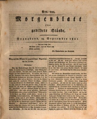 Morgenblatt für gebildete Stände Samstag 15. September 1821