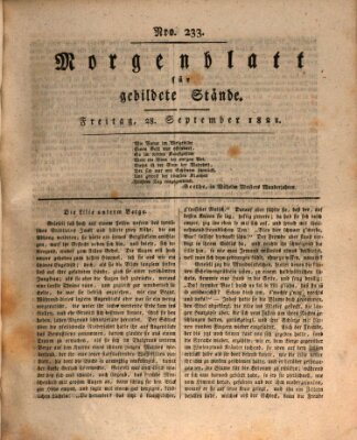 Morgenblatt für gebildete Stände Freitag 28. September 1821