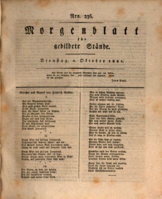 Morgenblatt für gebildete Stände Dienstag 2. Oktober 1821