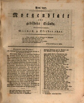 Morgenblatt für gebildete Stände Mittwoch 3. Oktober 1821