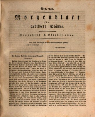 Morgenblatt für gebildete Stände Samstag 6. Oktober 1821