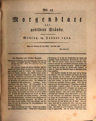 Morgenblatt für gebildete Stände Montag 14. Januar 1822