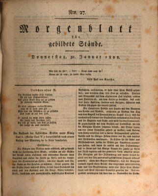 Morgenblatt für gebildete Stände Donnerstag 31. Januar 1822