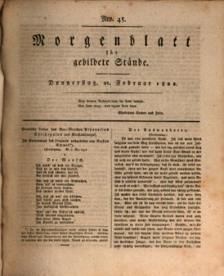 Morgenblatt für gebildete Stände Donnerstag 21. Februar 1822