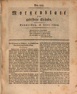 Morgenblatt für gebildete Stände Donnerstag 27. Juni 1822