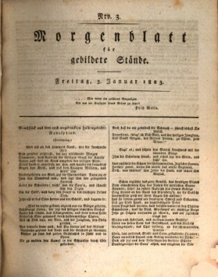 Morgenblatt für gebildete Stände Freitag 3. Januar 1823