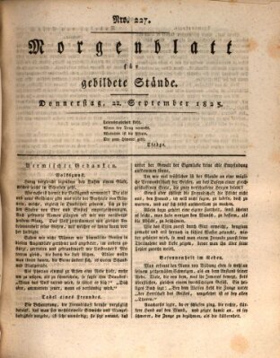 Morgenblatt für gebildete Stände Donnerstag 22. September 1825