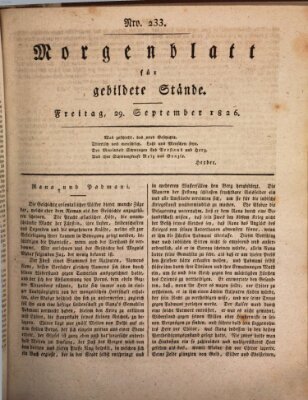 Morgenblatt für gebildete Stände Freitag 29. September 1826