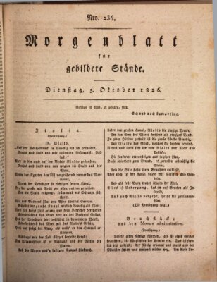 Morgenblatt für gebildete Stände Dienstag 3. Oktober 1826