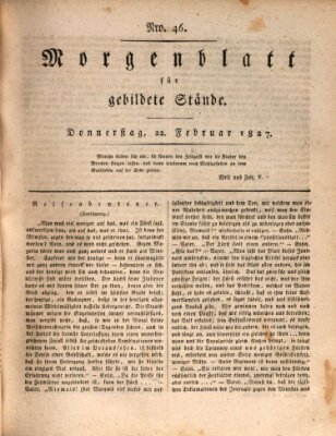 Morgenblatt für gebildete Stände Donnerstag 22. Februar 1827