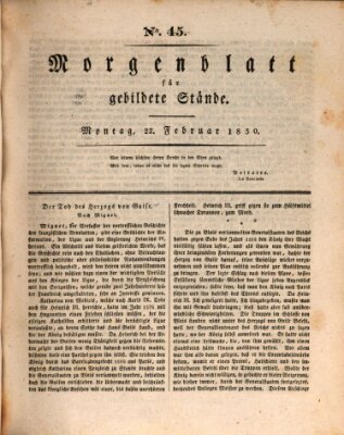 Morgenblatt für gebildete Stände Montag 22. Februar 1830