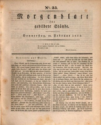 Morgenblatt für gebildete Stände Donnerstag 10. Februar 1831