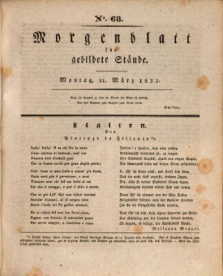 Morgenblatt für gebildete Stände Montag 21. März 1831