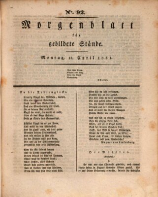 Morgenblatt für gebildete Stände Montag 18. April 1831