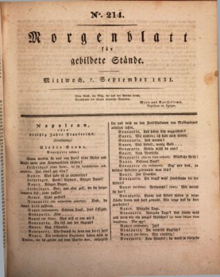 Morgenblatt für gebildete Stände Mittwoch 7. September 1831