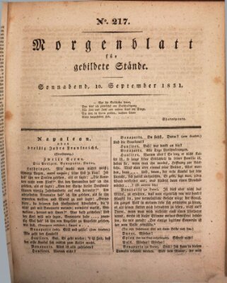 Morgenblatt für gebildete Stände Samstag 10. September 1831