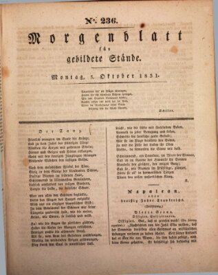 Morgenblatt für gebildete Stände Montag 3. Oktober 1831