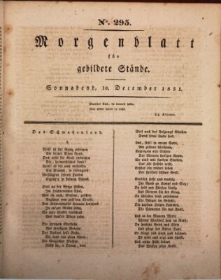 Morgenblatt für gebildete Stände Samstag 10. Dezember 1831