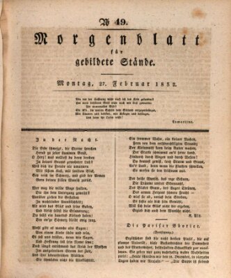 Morgenblatt für gebildete Stände Montag 27. Februar 1832