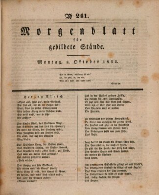 Morgenblatt für gebildete Stände Montag 8. Oktober 1832